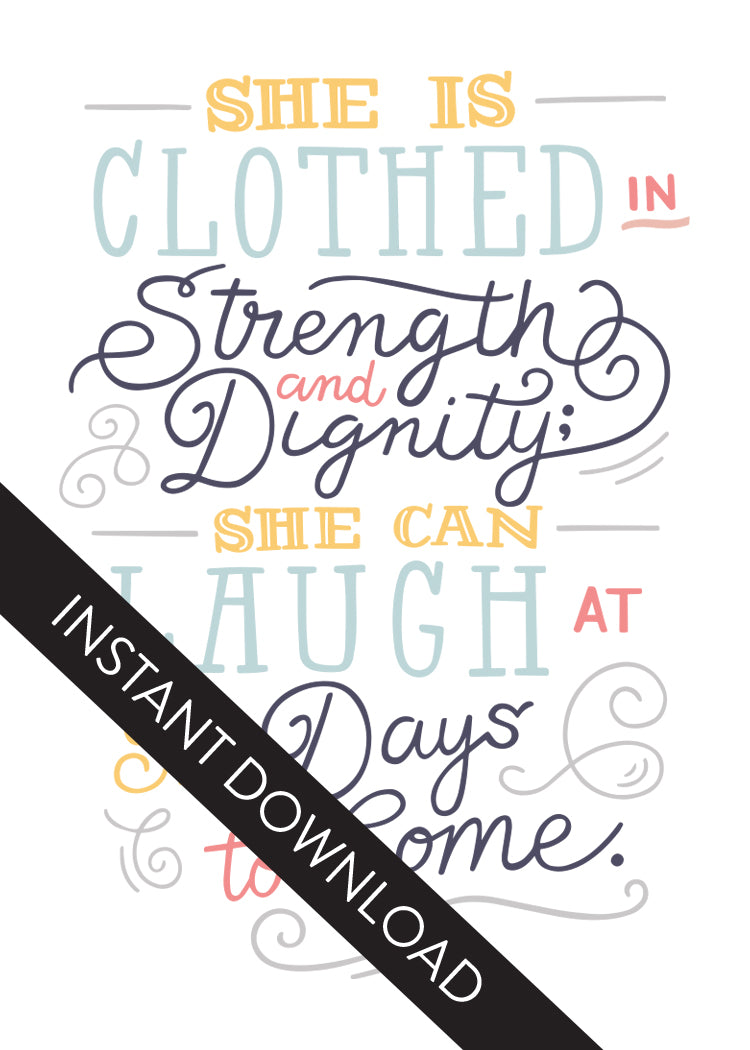 INSTANT DOWNLOAD: Proverbs 31:25 She Is Clothed in Strength Card – Laurent Collective