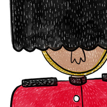 Load image into Gallery viewer, A close up of the queen&#39;s guard illustration to show the details. 