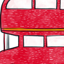 Load image into Gallery viewer, Close up of red double decker bus illustration to show the details and textures. 