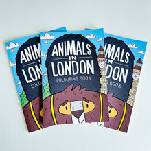 Load image into Gallery viewer, A photo showing three coloring books of the Animals in London colouring book.