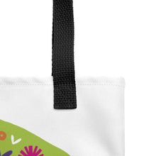 Load image into Gallery viewer, A close up of the black handle of the tote bag.