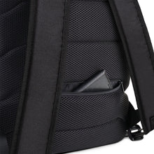 Load image into Gallery viewer, A detail image showing the back of the backpack with the secret zipper pocket.