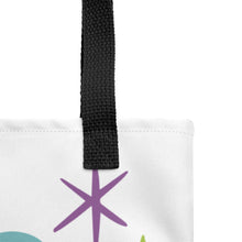 Load image into Gallery viewer, A close up of the black handle of the tote bag.