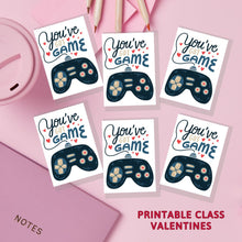 Load image into Gallery viewer, An image showing the design &quot;You&#39;ve got game&quot; of printable class Valentines.