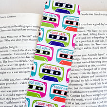 Load image into Gallery viewer, A close up of a bookmark featuring the words &quot;good vibes&quot; inside an illustrated cassette tape. 