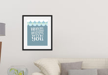 Load image into Gallery viewer, Lettering artwork is featured in a black frame above a sofa. The artwork features hand drawn lettering reading &quot;When you go through deep waters, I will be with you.&quot;