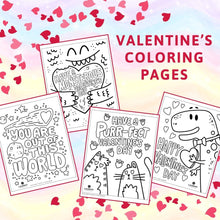 Load image into Gallery viewer, An image showing the designs of four printable Valentine&#39;s Day coloring pages.