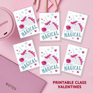 An image showing the design "You are magical" of printable class Valentines.