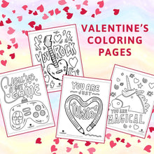 Load image into Gallery viewer, An image showing the designs of four printable Valentine&#39;s Day coloring pages.