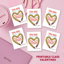 Load image into Gallery viewer, An image showing the design &quot;You are just write&quot; of printable class Valentines.