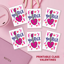 Load image into Gallery viewer, An image showing the design &quot;You rock&quot; of printable class Valentines.