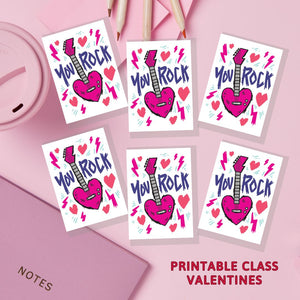 An image showing the design "You rock" of printable class Valentines.