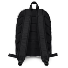 Load image into Gallery viewer, The backside of a backpack is shown on a white background. The backpack is black mesh with black straps.