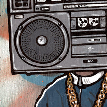 Load image into Gallery viewer, Close up of the hip hop boombox illustration to show the textures and details. 