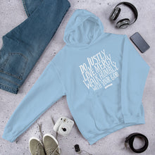 Load image into Gallery viewer, A light blue Bible verse hoodie featuring Do justly, love mercy, walk humbly, with your God, Micah 6:8 in white lettering. 