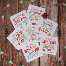 Load image into Gallery viewer, The other side of the advent calendar shows activities you can do as a family or with friends. Each card featured the activities in hand lettered fonts and with illustrations. 