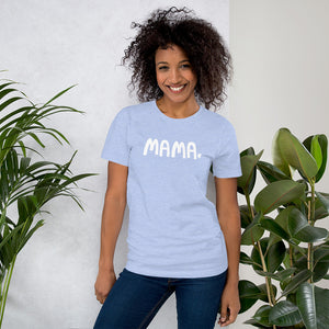 A light blue short sleeved T-shirt with the word Mama features in the center in white lettering with a white heart after the world. This tee is a lovely gift for mothers. 